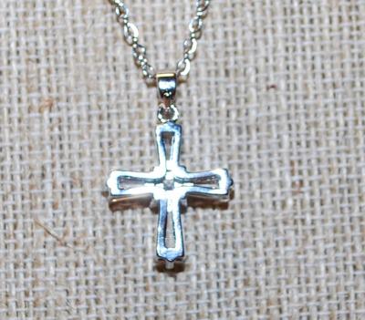 Petite Acrylic Styled Cross PENDANT (¾" x ¾") on a Silver Tone Necklace Chain 17" L
