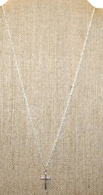 Small No-Stones Silver Colored Cross PENDANT (¾" x ¼") on a Silver Tone Necklace Chain 18" L