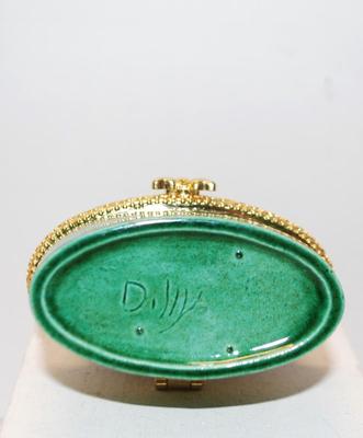 Marked Dilly -- "Dilly MFG. Inc -- Lighthouse & 2-Story House" Jewelry Hinged Trinket Box 4½" x 2½"