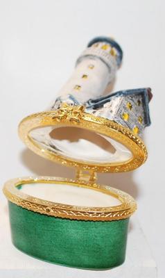 Marked Dilly -- "Dilly MFG. Inc -- Lighthouse & 2-Story House" Jewelry Hinged Trinket Box 4½" x 2½"