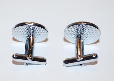 NEW CUFFLINKS SET with Baby Blue Round Stone & Black "Wave" Surround on a Silver Tone Setting