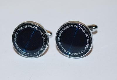 NEW CUFFLINKS SET with All Black Round Circle Center and Silver Surround on a Silver Tone Setting