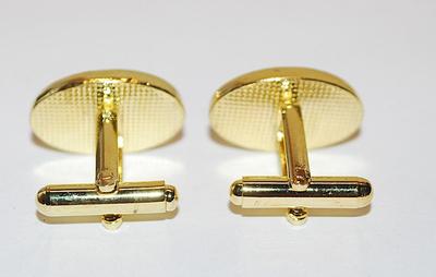 NEW CUFFLINKS SET with Black Oval Center & Gold Tone Surround on a Gold Tone Setting
