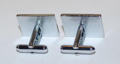 NEW CUFFLINKS SET with Diagonal Line Spots RECTANGLE on a Silver Tone Setting
