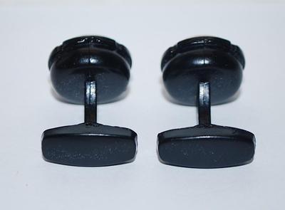 NEW CUFFLINKS SET with a ROUND Shape & Rose Gold-Tone Circle Design on Clear Center & with an All BLACK Tone Setting