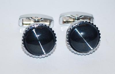 NEW CUFFLINKS SET with ROUND Shape and All Black Center & Silver Tone Surround on a Silver Tone Setting