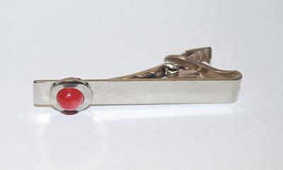 RED "Gumball" TIE CLASP (1¾" L) in Shiny Silver Tone
