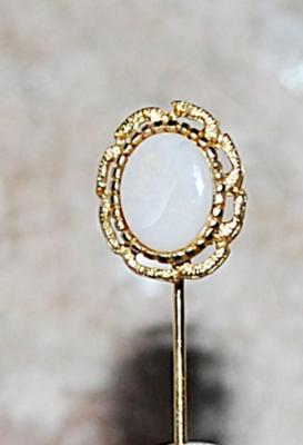 Oval Cabochon Stone PIN (3" L) with Gold Colored Surround & Pin Guard on a Gold Tone Setting