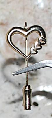 Four HEARTS PIN (1½" L) with Pin Guard on a Gold Tone Setting