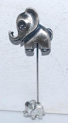 Silver Colored MOTHER & BABY ELEPHANTS PIN (2½" L) on a Silver Tone Setting