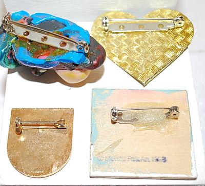 Assortment of 4 PINS -- Sun Valley; Handcrafted Winter Scene; Modern Spotted Cat Style & Fun Cow with Hat