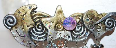 Large HEARTS, STARS & MOONS BROOCH (3¾" x 2¼") with Baubles and Dangles on a Black Enameled Setting