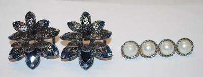 Collection of 3 Barretts - 2 Flower Style Snap Closure (1½" x 1½") & 4 Faux Pearl Style (2½" L)