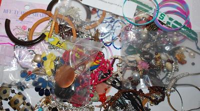 Jewelry Making/Crafts Assortment of Stones, Brooches, Etc.-- for Repair, Replacements or Repurpose Includes: Beads, Brooches, Earrings,...