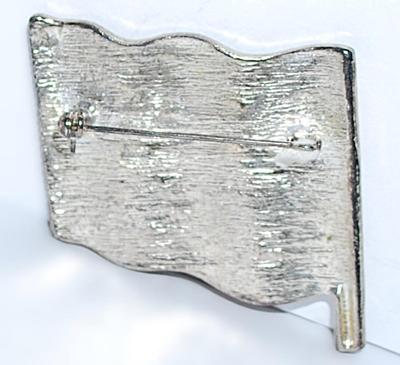 Large USA FLAG BROOCH (1½" x 1½") with Short Pole on a Silver Tone Setting