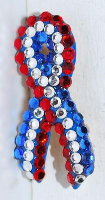 Red, White & Blue ENCRUSTED RIBBON BROOCH (1½" x ¾") - Marked "Bellini by Formart" - on a Gold Tone Setting