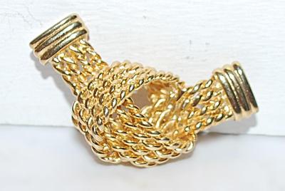 Gold Colored TWISTED KNOT BROOCH (1¾" x 1") with 4 Rows of "CHAIN LINK"