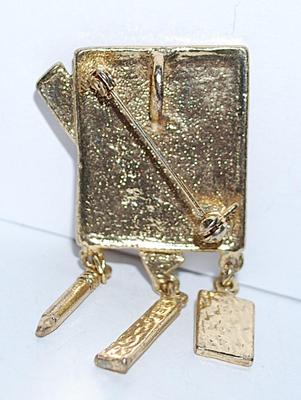 Vintage "ABC's" School +Teacher Combo PENDANT/BROOCH (3" x 1") with Rulers, Pencil & Calculator on a Gold...