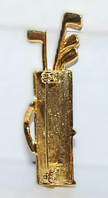 Silver & Gold Colored "Golf Clubs & Bag" BROOCH (2" x ½") on a Gold Tone Setting
