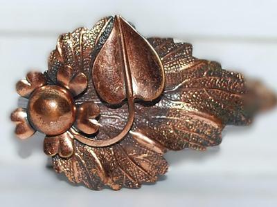Copper Colored "Leaf & Flower" BROOCH (2" x 1¼") on a Copper Style Setting