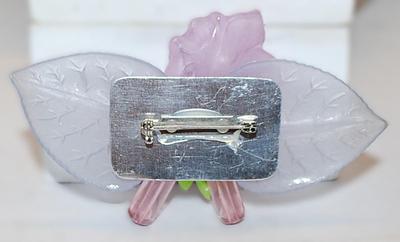 PINKS & YELLOW Acrylic BROOCH (3¾" x 2") with Faux Pearl Centers and Silver Tone Pin Back