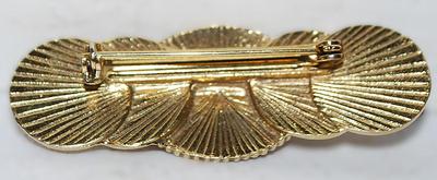 PINK Oval Quartz-Style Cabochon BROOCH (2" x ¾") on a Gold Tone Coin-Like Setting