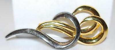 Gold & Silver Colored SWIRLS BROOCH (3¼" x 1¼") with a Gold Tone Pin
