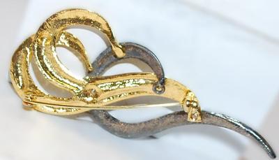 Gold & Silver Colored SWIRLS BROOCH (3¼" x 1¼") with a Gold Tone Pin