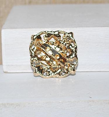 Square 4 Clover Designed 2 Colored GREEN BROOCH (1" x 1") on a Gold Tone Setting