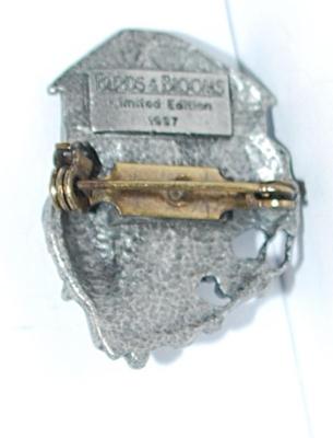 Metal Gray "Birds & Blooms" Collection BROOCH (1⅛" x ¾") Limited Edition 1997 with Brass Style Pin