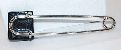 Large BLUE & AQUAMARINE Enamel Square PIN BROOCH (3" x ¾") on a Silver Tone "Safety Pin"