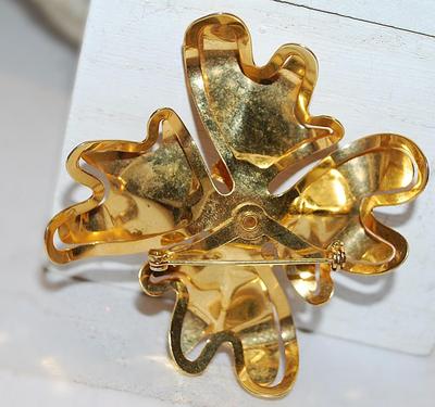 Smooth Gold Colored Metal FLOWER BROOCH (2" x 2") with 10 Inner Petals on a Gold Tone Setting