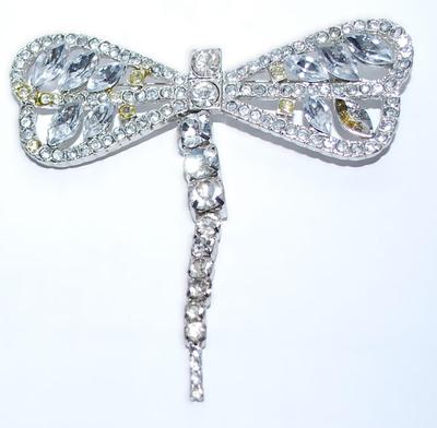 Large Silver Colored DRAGONFLY BROOCH (2¾" x 2½") with Segmented Moveable Tail on a Silver Tone Setting