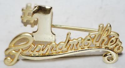 "#1 GRANDMOTHER" BAR BROOCH (2" x 1") on a Gold Tone Setting