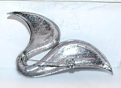 Silver Colored "Whale's Tail" BROOCH (3" x 1½") on a Silver Tone Setting