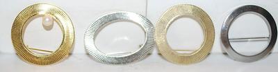 Collection of 4 Circular Gold & Silver Colored BROOCHES (1" Diam.) and Includes 1 Oval Shape