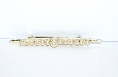 Classic 13 Faux Pearls BAR BROOCH (2½" x ¼") on a Gold Tone Setting