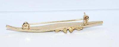 Double BUTTERFLY BAR BROOCH (2¼" x ¼") on Gold Tone Leaf & Setting