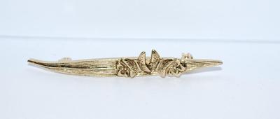 Double BUTTERFLY BAR BROOCH (2¼" x ¼") on Gold Tone Leaf & Setting