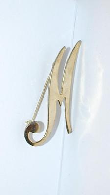 Letter "M" or "W" Gold Colored BROOCH (2¼" x 1") on a Gold Tone Setting