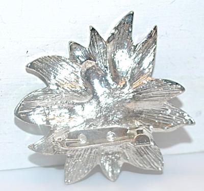 RED & GREEN Enameled HOLIDAY FLOWER BROOCH (2" Diam.) with White Center Accent and a Silver Tone Setting