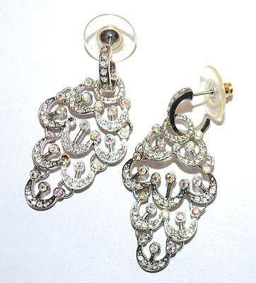 MOVEABLE 4 Segmented Iridescent Stones Dangle EARRINGS Set with Stud Post Clasp