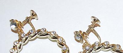 Beautiful Bejeweled Twisted Circle EARRINGS Set with 16 Stones and Screw Clasp