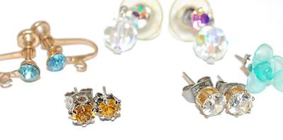 Collection of 5 EARRINGS Sets Including Blue Flowers, Amber, Blue & Clear Stones with Either Stud or Screw Clasps