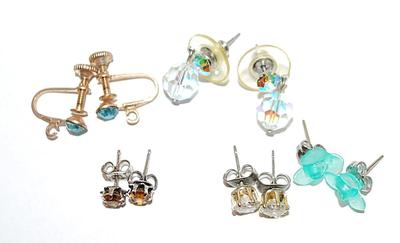 Collection of 5 EARRINGS Sets Including Blue Flowers, Amber, Blue & Clear Stones with Either Stud or Screw Clasps