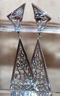 Brilliant Stones Double Triangle Dangle Earrings Set (2½") with a Stud Style Clasp