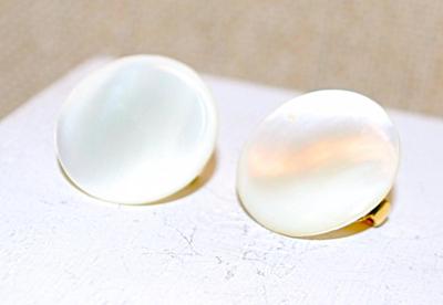 WHITE "Mother-of-Pearl" Style Earrings (¾" Circ.) on a Hinged Snap Clasp