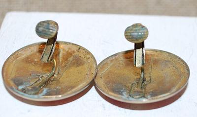 PINK Enamels on a Gold Tone Setting Earrings (1⅛" Circ.) with a Snap Clasp