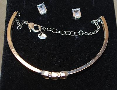 "Jones of New York" Half Infinity Bracelet (3" Circ.) with Lobster Clasp & Rectangle Emerald Cut Earrings with Stud...