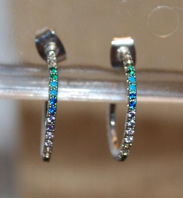 Thin Line of Colored Tiny Stones Earring Set (¾") with a Stud Style Clasp